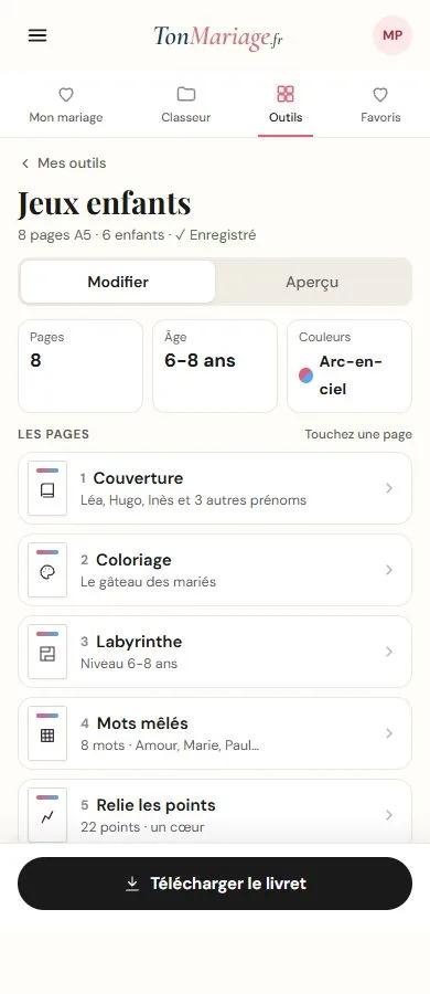 Aperçu de l’outil Jeux enfants sur téléphone