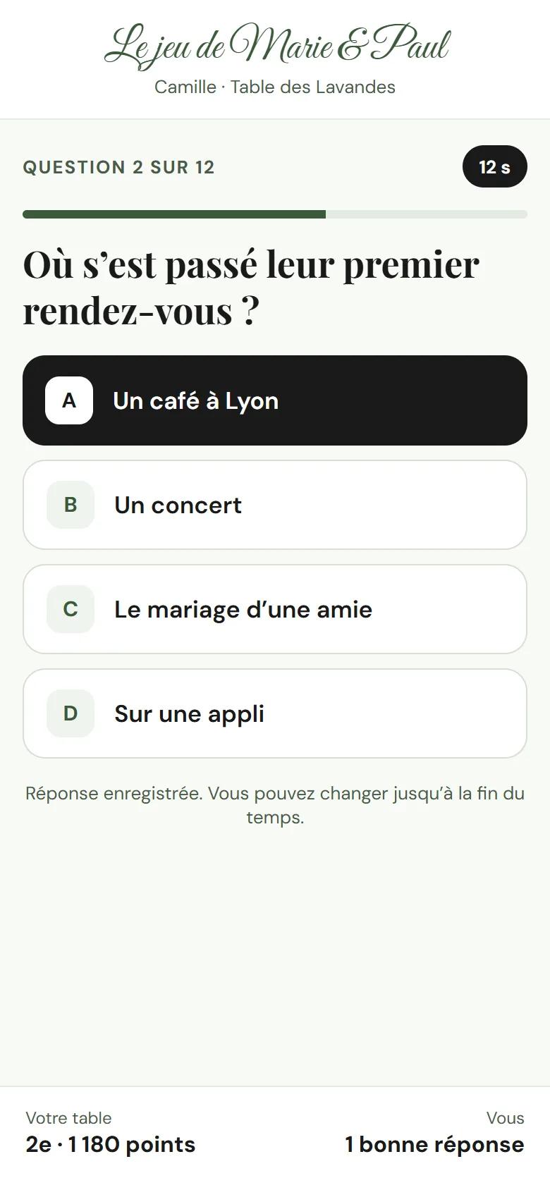 Aperçu de l’outil Quiz et défis en direct sur téléphone