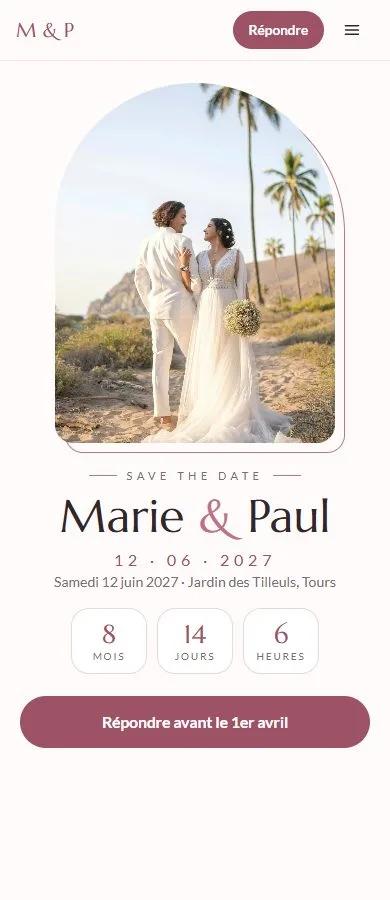 Aperçu de l’outil Site mariage sur téléphone