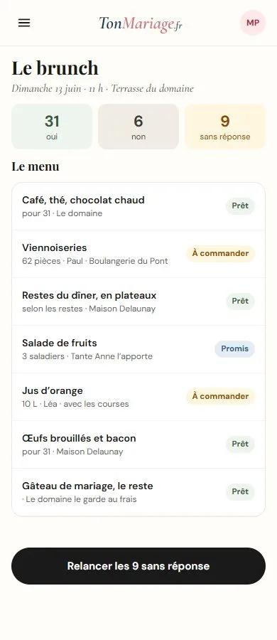 Aperçu de l’outil Brunch du lendemain sur téléphone