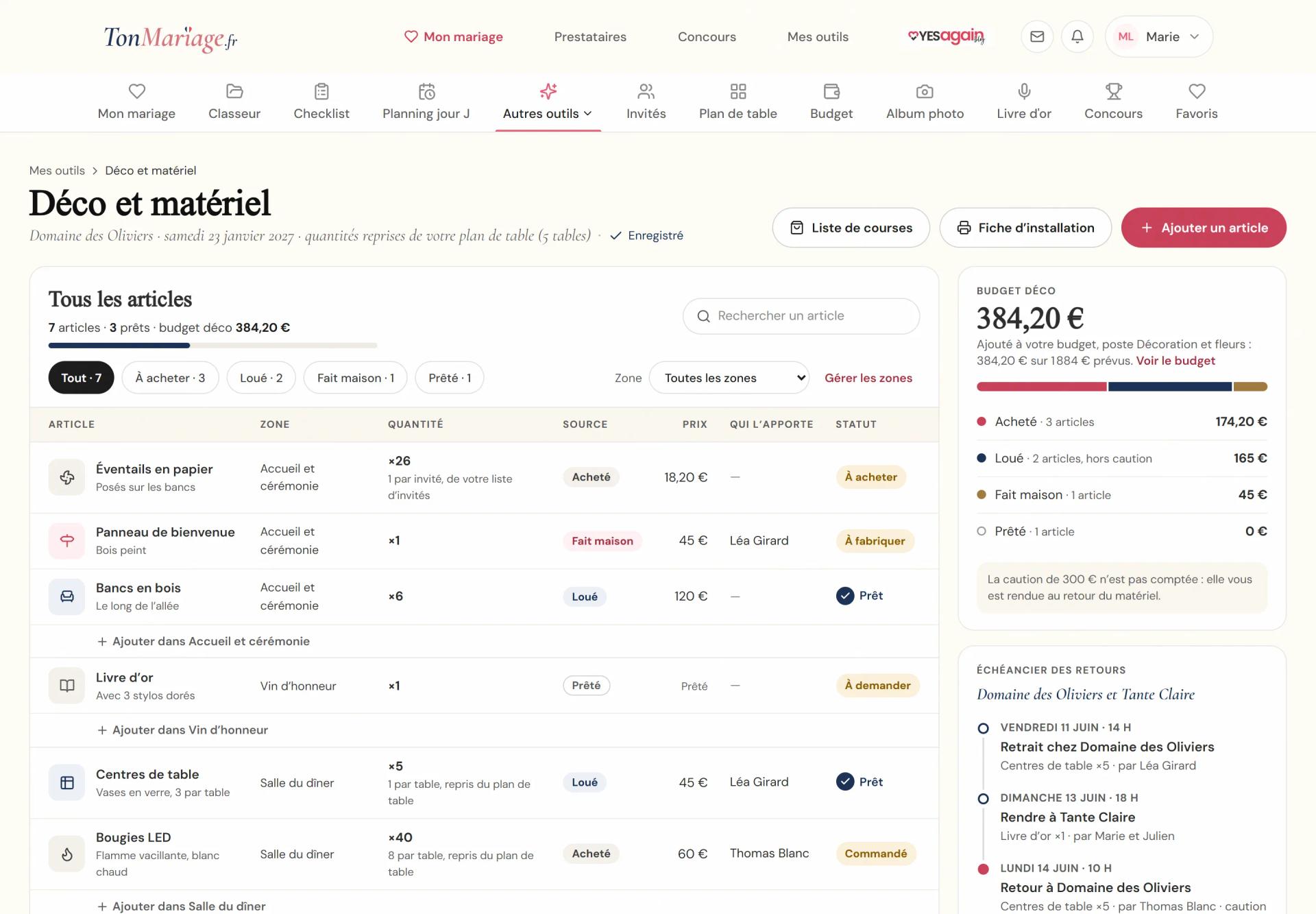 Aperçu de l’outil Déco et matériel sur ordinateur