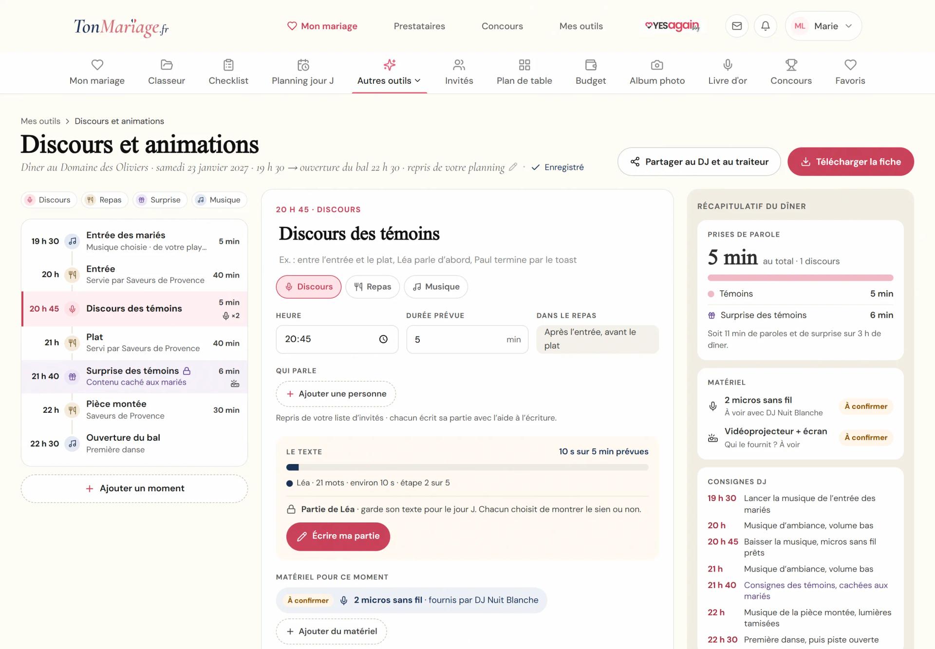 Aperçu de l’outil Discours et animations sur ordinateur