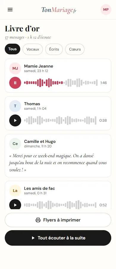 Aperçu de l’outil Livre d'or audio sur téléphone